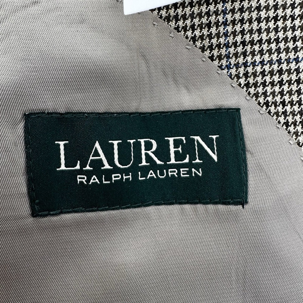 Lauren Ralph Lauren Mens 46R Blazer Brown Houndstooth Blue Overcheck Sport Coat - Picture 6 of 9